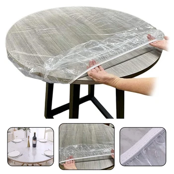 Нова кръгла покривка от PVC пластмаса, водоустойчив маслостойкая растягивающаяся покривка, прозрачно защитно покритие за маса, украса