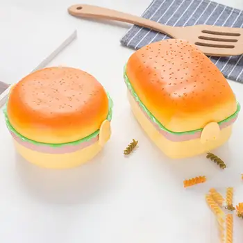 Кутия за Bento с прибори и съдове под формата на мультяшного хамбургер, сладък Дизайн бургера, Контейнер за детското училищно хранене за ежедневна употреба