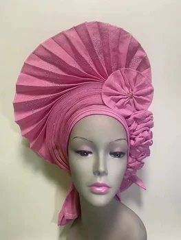 Розово нигерийски гелевый прическа с каменни мъниста, вече изработен автомобил, тюрбан, афро асо эби гел асо, ake, шапки с широка периферия